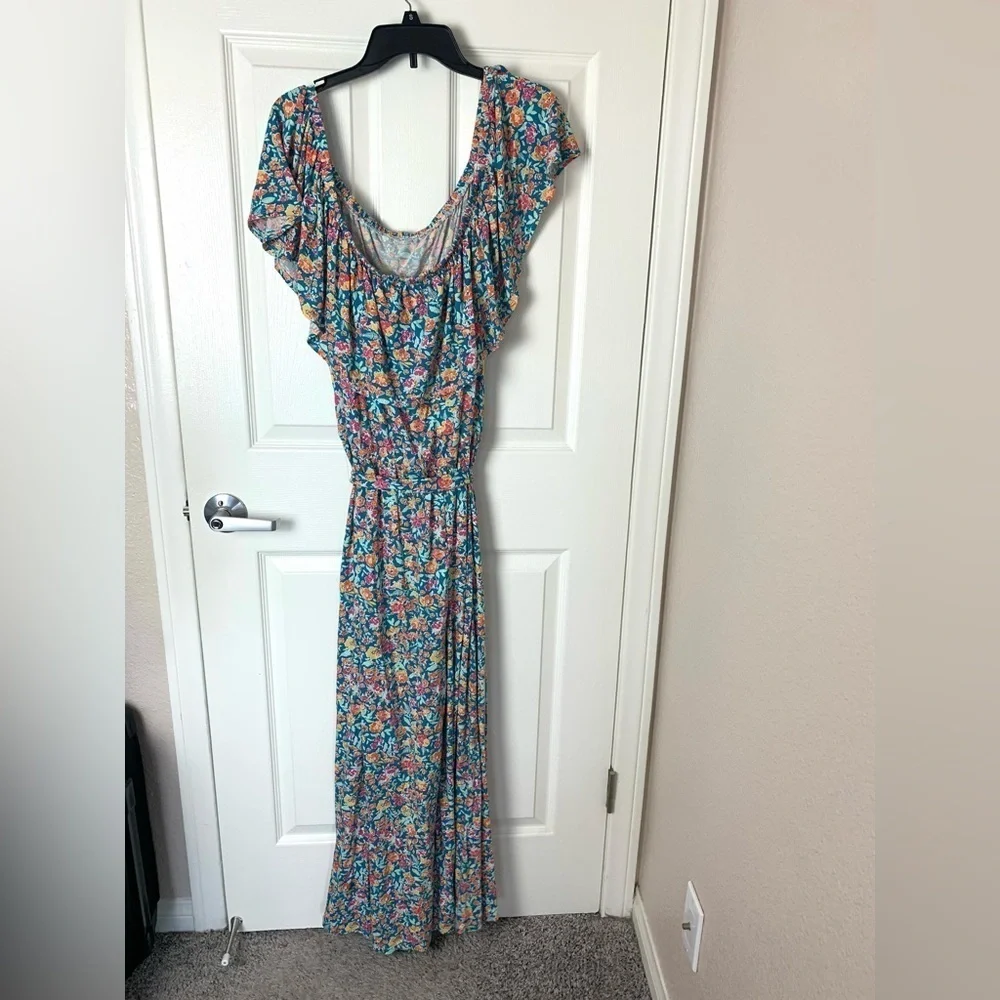 New Lane Bryant Convertible Off the Shoulder Maxi Dress Floral Blue Orange 18-20 - Picture 12 of 14
